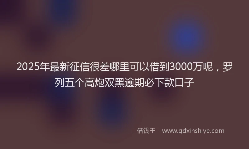2025年最新征信很差哪里可以借到3000万呢，罗列五个高炮双黑逾期必下款口子
