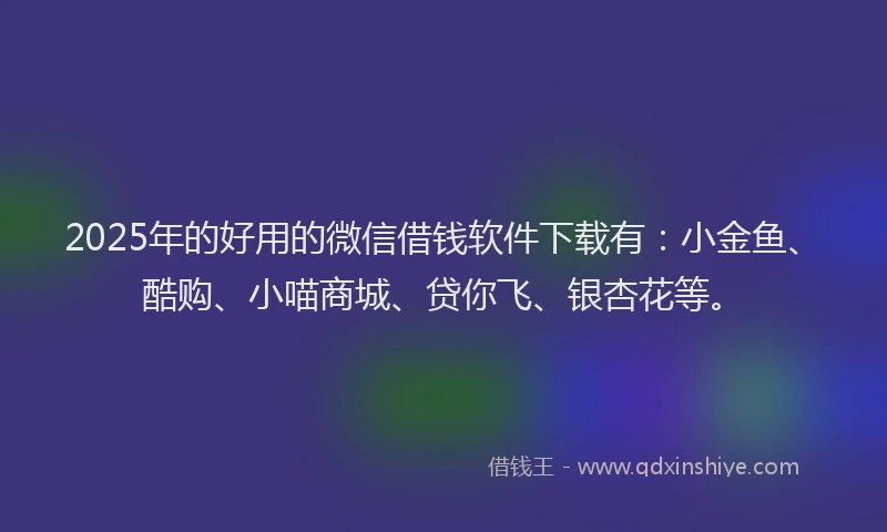 2025年的好用的微信借钱软件下载有：小金鱼、酷购、小喵商城、贷你飞、银杏花等。