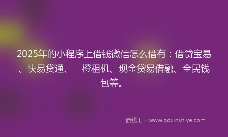 2025年的小程序上借钱微信怎么借有：借贷宝易、快易贷通、一橙租机、现金贷易借融、全民钱包等。