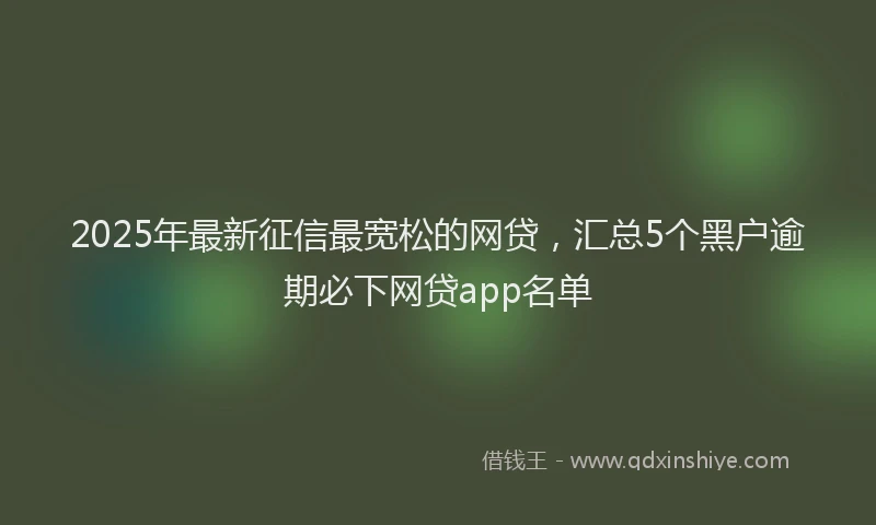 2025年最新征信最宽松的网贷，汇总5个黑户逾期必下网贷app名单