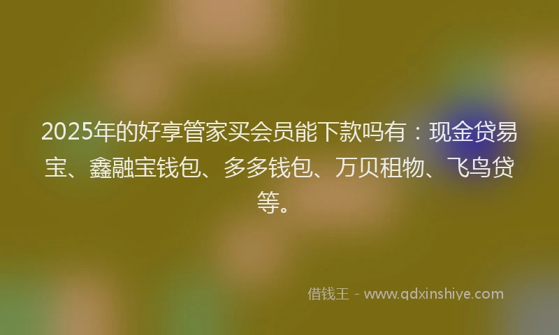 2025年的好享管家买会员能下款吗有：现金贷易宝、鑫融宝钱包、多多钱包、万贝租物、飞鸟贷等。