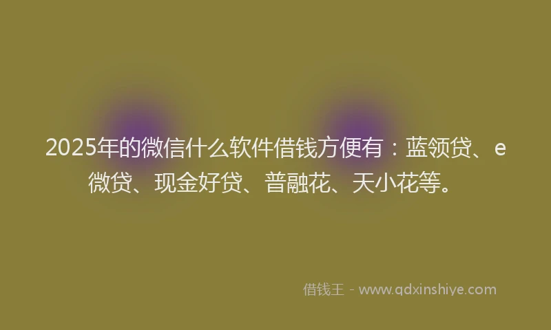 2025年的微信什么软件借钱方便有：蓝领贷、e微贷、现金好贷、普融花、天小花等。
