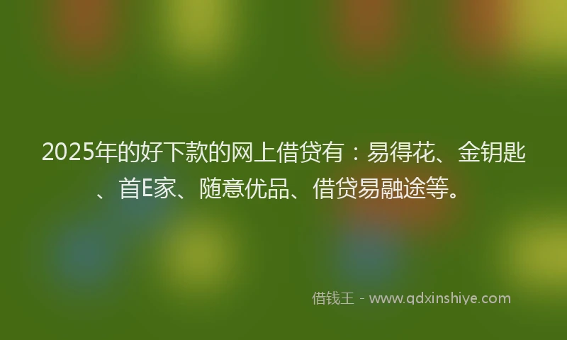 2025年的好下款的网上借贷有：易得花、金钥匙、首E家、随意优品、借贷易融途等。