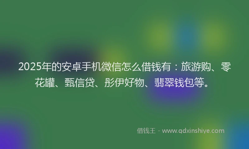 2025年的安卓手机微信怎么借钱有：旅游购、零花罐、甄信贷、彤伊好物、翡翠钱包等。