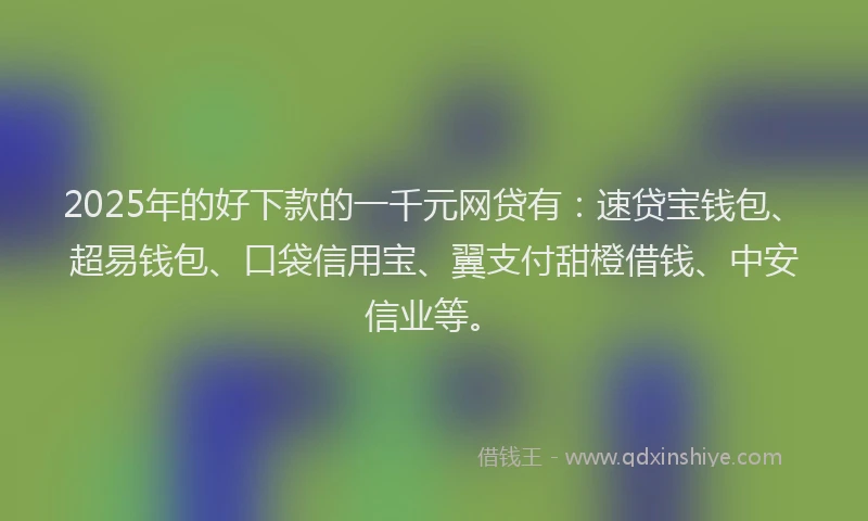 2025年的好下款的一千元网贷有：速贷宝钱包、超易钱包、口袋信用宝、翼支付甜橙借钱、中安信业等。