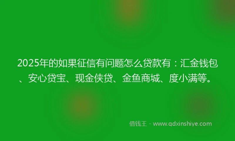 2025年的如果征信有问题怎么贷款有：汇金钱包、安心贷宝、现金侠贷、金鱼商城、度小满等。