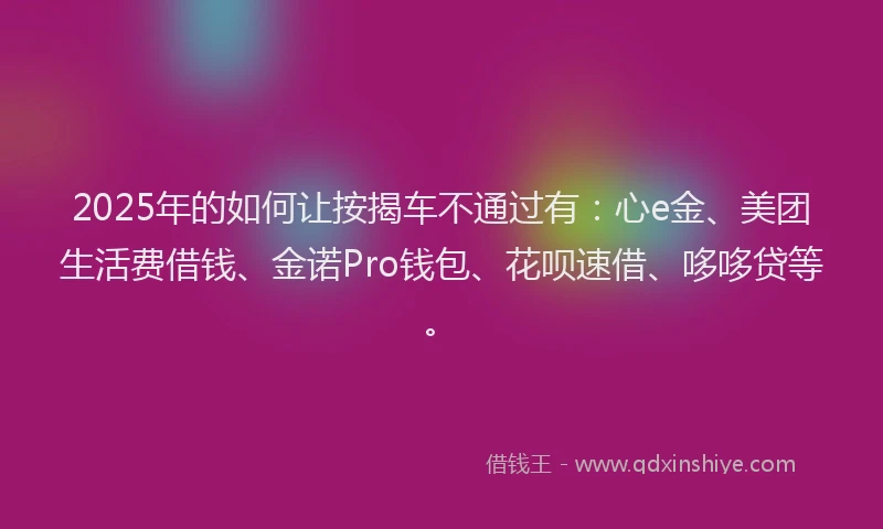 2025年的如何让按揭车不通过有：心e金、美团生活费借钱、金诺Pro钱包、花呗速借、哆哆贷等。