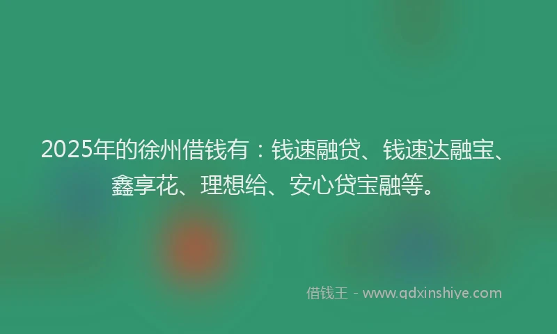 2025年的徐州借钱有：钱速融贷、钱速达融宝、鑫享花、理想给、安心贷宝融等。