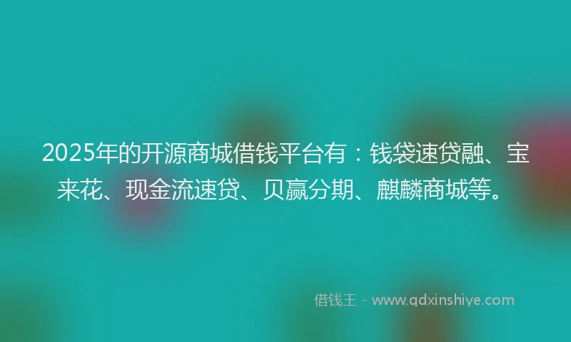 2025年的开源商城借钱平台有：钱袋速贷融、宝来花、现金流速贷、贝赢分期、麒麟商城等。