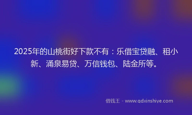 2025年的山桃街好下款不有：乐借宝贷融、租小新、涌泉易贷、万信钱包、陆金所等。
