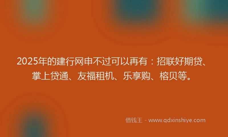 2025年的建行网申不过可以再有：招联好期贷、掌上贷通、友福租机、乐享购、榕贝等。