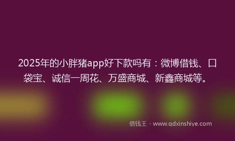 2025年的小胖猪app好下款吗有：微博借钱、口袋宝、诚信一周花、万盛商城、新鑫商城等。