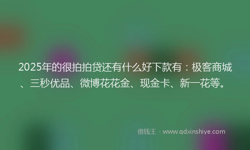 2025年的很拍拍贷还有什么好下款有：极客商城、三秒优品、微博花花金、现金卡、新一花等。