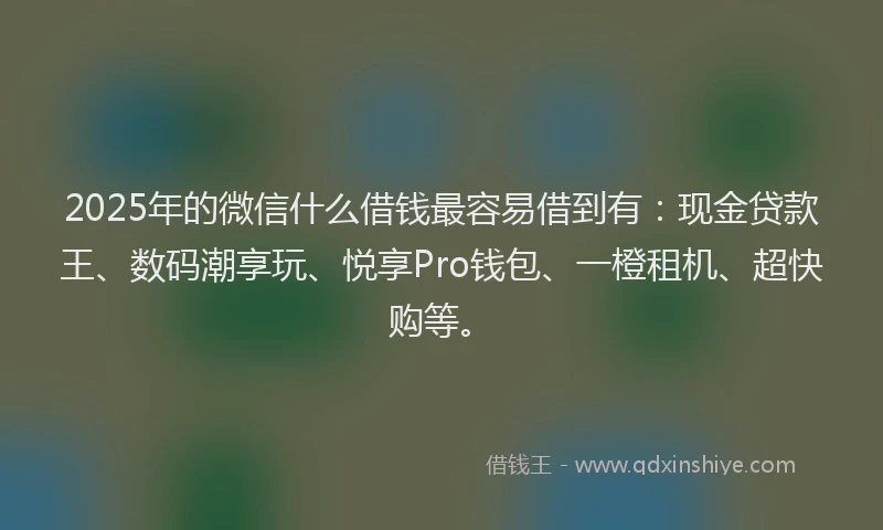 2025年的微信什么借钱最容易借到有：现金贷款王、数码潮享玩、悦享Pro钱包、一橙租机、超快购等。