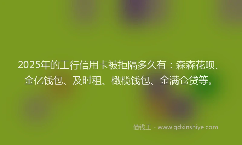 2025年的工行信用卡被拒隔多久有：森森花呗、金亿钱包、及时租、橄榄钱包、金满仓贷等。