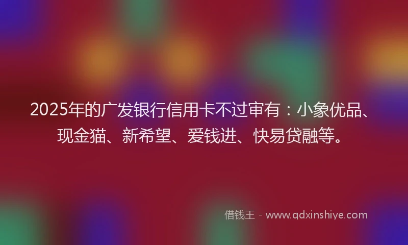 2025年的广发银行信用卡不过审有：小象优品、现金猫、新希望、爱钱进、快易贷融等。