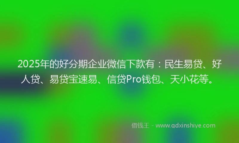 2025年的好分期企业微信下款有：民生易贷、好人贷、易贷宝速易、信贷Pro钱包、天小花等。