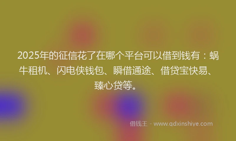 2025年的征信花了在哪个平台可以借到钱有：蜗牛租机、闪电侠钱包、瞬借通途、借贷宝快易、臻心贷等。
