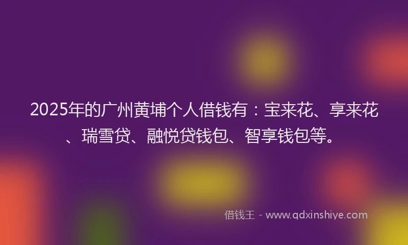2025年的广州黄埔个人借钱有：宝来花、享来花、瑞雪贷、融悦贷钱包、智享钱包等。