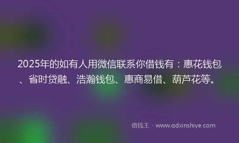 2025年的如有人用微信联系你借钱有：惠花钱包、省时贷融、浩瀚钱包、惠商易借、葫芦花等。