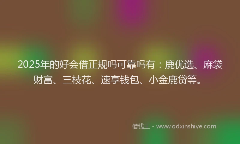 2025年的好会借正规吗可靠吗有：鹿优选、麻袋财富、三枝花、速享钱包、小金鹿贷等。