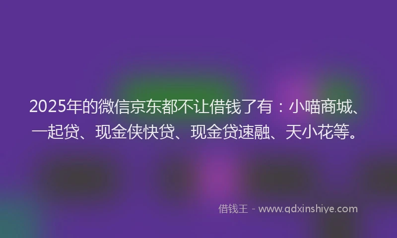 2025年的微信京东都不让借钱了有：小喵商城、一起贷、现金侠快贷、现金贷速融、天小花等。