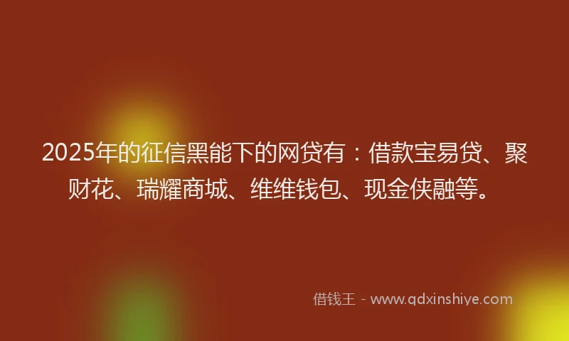 2025年的征信黑能下的网贷有：借款宝易贷、聚财花、瑞耀商城、维维钱包、现金侠融等。