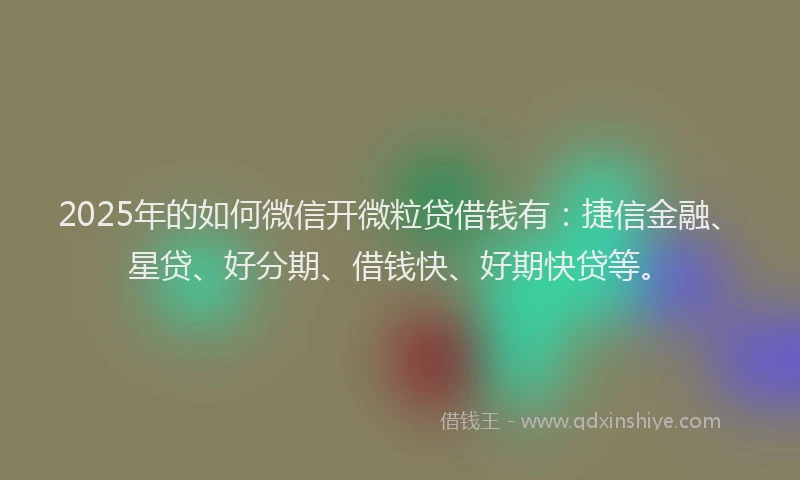 2025年的如何微信开微粒贷借钱有：捷信金融、星贷、好分期、借钱快、好期快贷等。