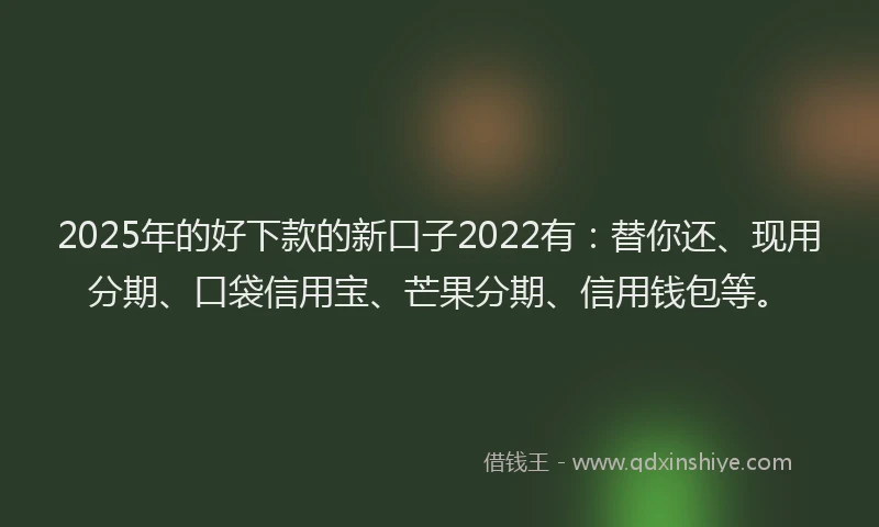 2025年的好下款的新口子2022有：替你还、现用分期、口袋信用宝、芒果分期、信用钱包等。