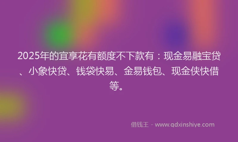 2025年的宜享花有额度不下款有：现金易融宝贷、小象快贷、钱袋快易、金易钱包、现金侠快借等。