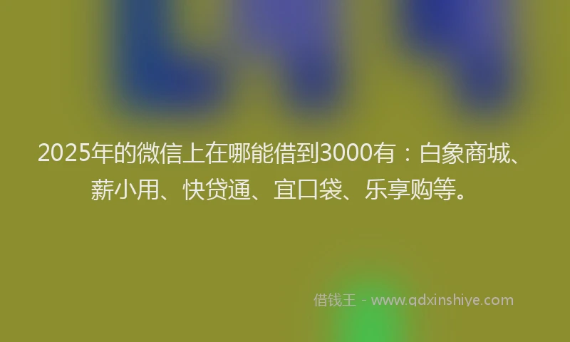 2025年的微信上在哪能借到3000有：白象商城、薪小用、快贷通、宜口袋、乐享购等。