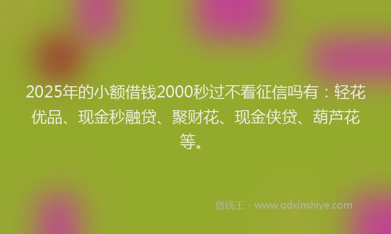 2025年的小额借钱2000秒过不看征信吗有：轻花优品、现金秒融贷、聚财花、现金侠贷、葫芦花等。