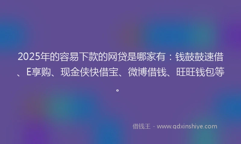 2025年的容易下款的网贷是哪家有：钱鼓鼓速借、E享购、现金侠快借宝、微博借钱、旺旺钱包等。