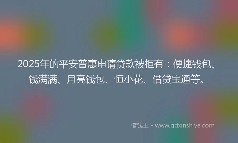 2025年的平安普惠申请贷款被拒有：便捷钱包、钱满满、月亮钱包、恒小花、借贷宝通等。