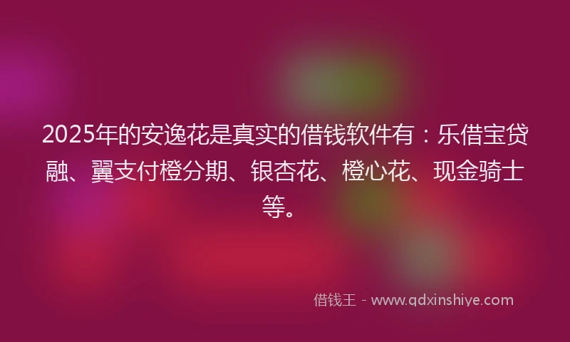 2025年的安逸花是真实的借钱软件有：乐借宝贷融、翼支付橙分期、银杏花、橙心花、现金骑士等。