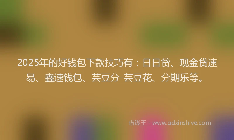 2025年的好钱包下款技巧有：日日贷、现金贷速易、鑫速钱包、芸豆分-芸豆花、分期乐等。