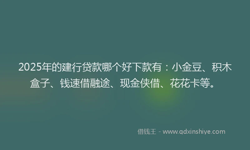 2025年的建行贷款哪个好下款有：小金豆、积木盒子、钱速借融途、现金侠借、花花卡等。