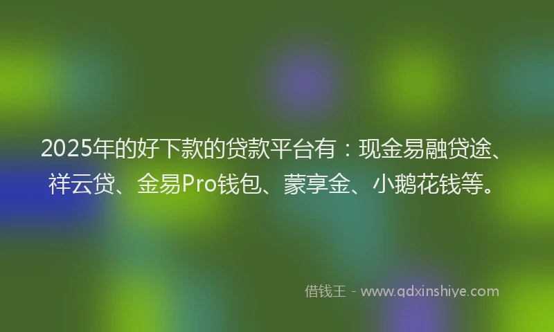 2025年的好下款的贷款平台有：现金易融贷途、祥云贷、金易Pro钱包、蒙享金、小鹅花钱等。