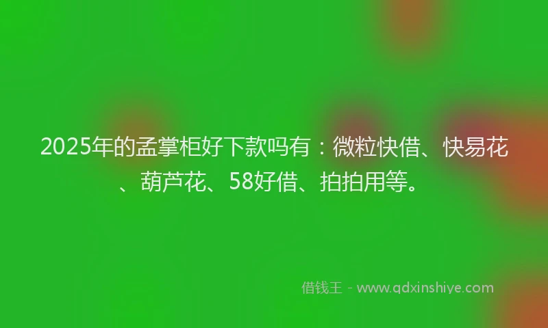 2025年的孟掌柜好下款吗有：微粒快借、快易花、葫芦花、58好借、拍拍用等。