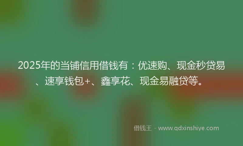 2025年的当铺信用借钱有：优速购、现金秒贷易、速享钱包+、鑫享花、现金易融贷等。