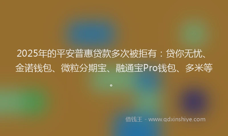 2025年的平安普惠贷款多次被拒有：贷你无忧、金诺钱包、微粒分期宝、融通宝Pro钱包、多米等。