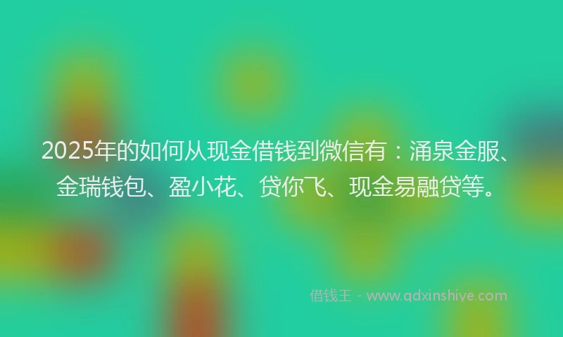 2025年的如何从现金借钱到微信有：涌泉金服、金瑞钱包、盈小花、贷你飞、现金易融贷等。