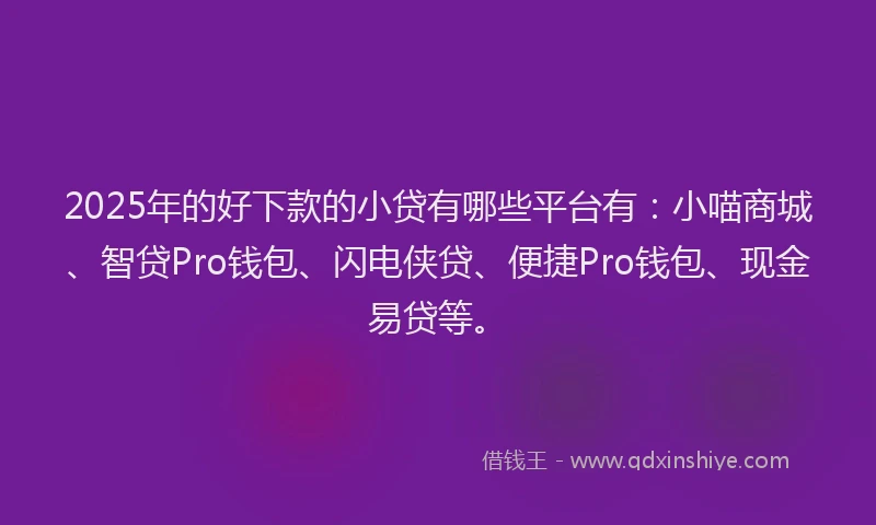 2025年的好下款的小贷有哪些平台有：小喵商城、智贷Pro钱包、闪电侠贷、便捷Pro钱包、现金易贷等。