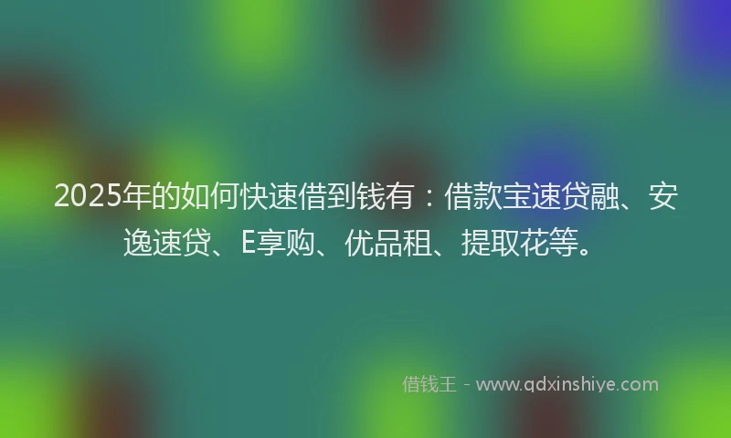2025年的如何快速借到钱有：借款宝速贷融、安逸速贷、E享购、优品租、提取花等。