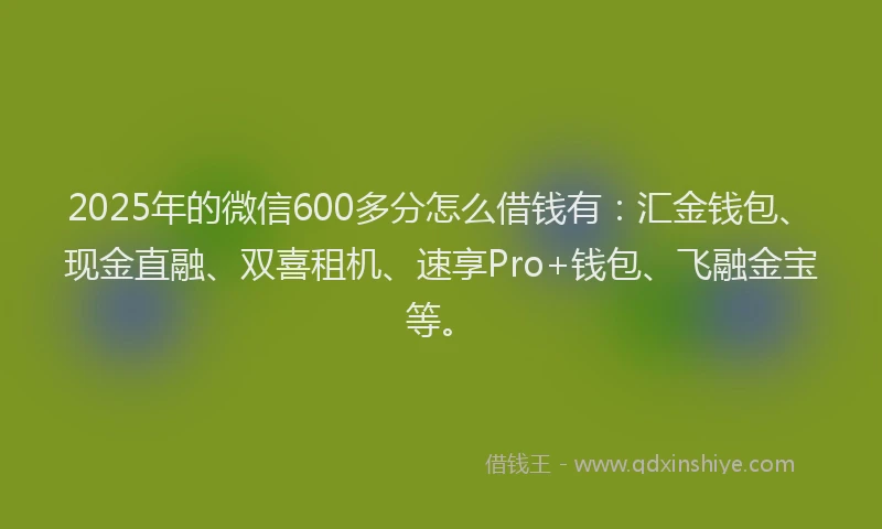 2025年的微信600多分怎么借钱有：汇金钱包、现金直融、双喜租机、速享Pro+钱包、飞融金宝等。