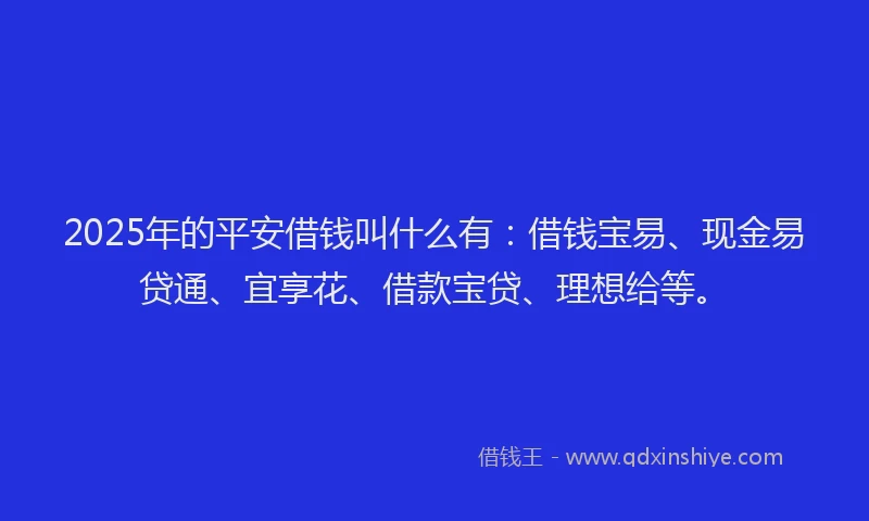 2025年的平安借钱叫什么有：借钱宝易、现金易贷通、宜享花、借款宝贷、理想给等。