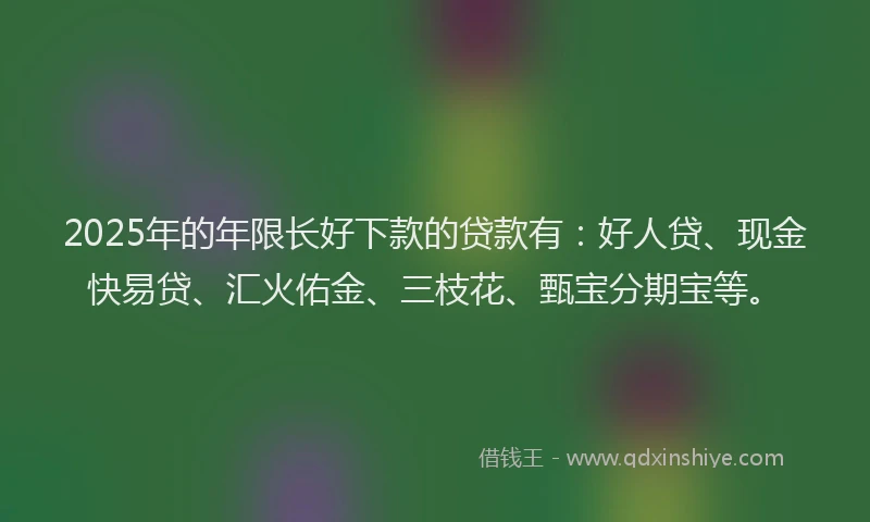 2025年的年限长好下款的贷款有：好人贷、现金快易贷、汇火佑金、三枝花、甄宝分期宝等。