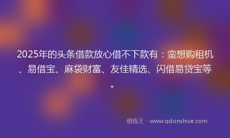 2025年的头条借款放心借不下款有：蛮想购租机、易借宝、麻袋财富、友佳精选、闪借易贷宝等。