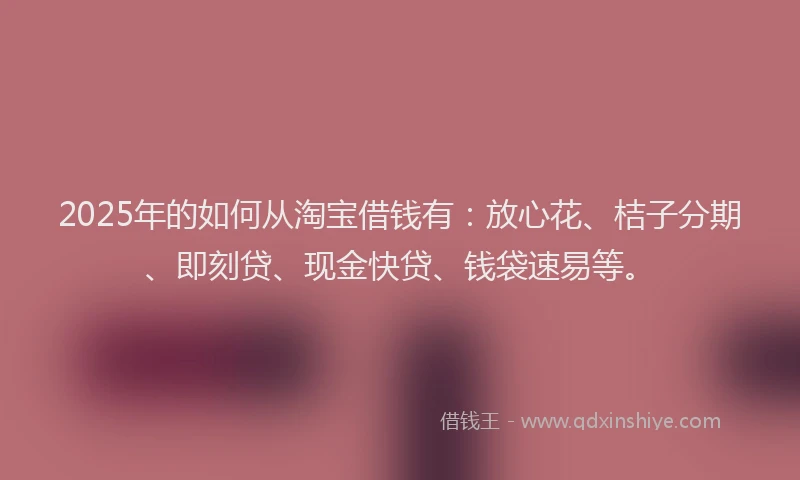 2025年的如何从淘宝借钱有：放心花、桔子分期、即刻贷、现金快贷、钱袋速易等。