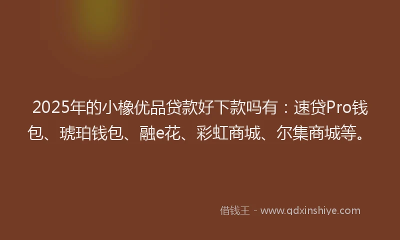 2025年的小橡优品贷款好下款吗有：速贷Pro钱包、琥珀钱包、融e花、彩虹商城、尔集商城等。